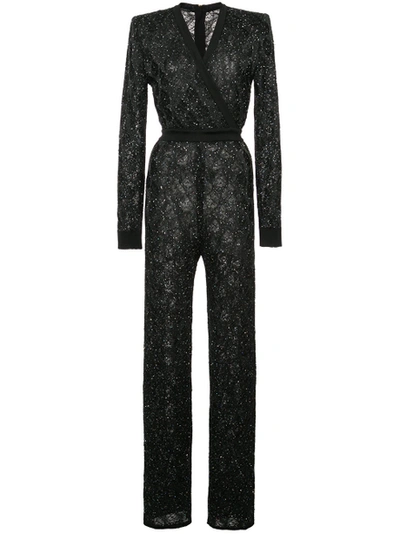 Shop Balmain Sequinned Knit Jumpsuit Black