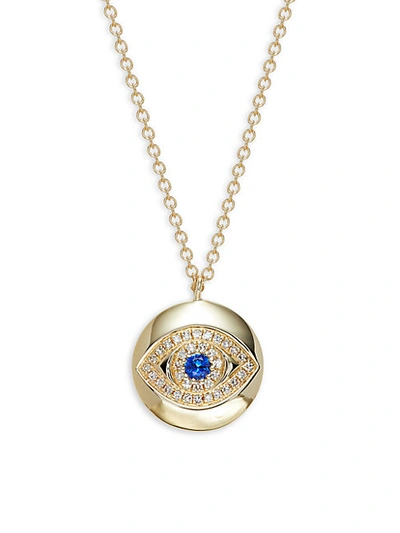 Shop Saks Fifth Avenue 14k Yellow Gold, Sapphire & Diamond Evil Eye Pendant Necklace