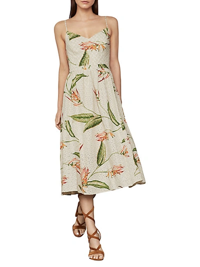 Shop Bcbgmaxazria Paradise-print Eyelet Midi Dress In Natural Multi