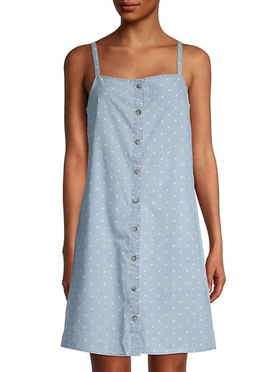 Shop Vero Moda Mascha Dot-print Cotton Chambray Dress In Light Blue