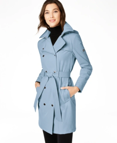Shop Calvin Klein Hooded Double-breasted Water-resistant Trench Coat, Created For Macy's In Chambray