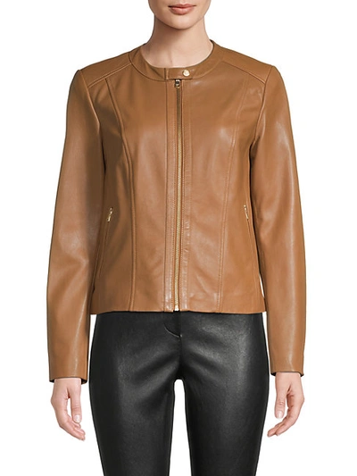 Shop Cole Haan Women's Leather Moto Jacket In Black