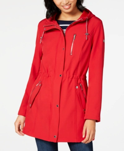 Shop Tommy Hilfiger Hooded Anorak Raincoat In Crimson