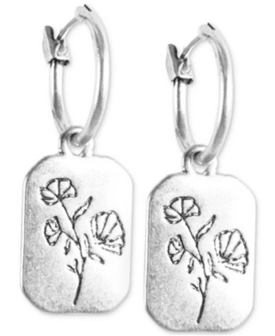 Shop Lucky Brand Silver-tone Flower Rectangle Charm Hoop Earrings