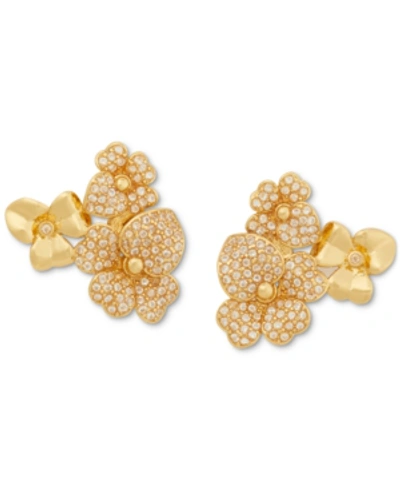Shop Kate Spade Gold-tone Pave Flower Button Earrings
