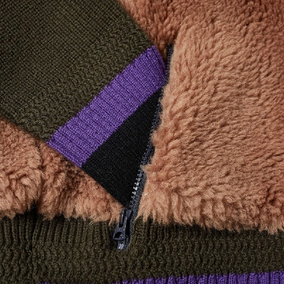Shop Sacai Faux Shearling Knit Jacket In Brown