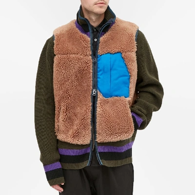 Shop Sacai Faux Shearling Knit Jacket In Brown