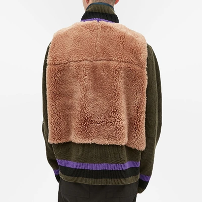 Shop Sacai Faux Shearling Knit Jacket In Brown