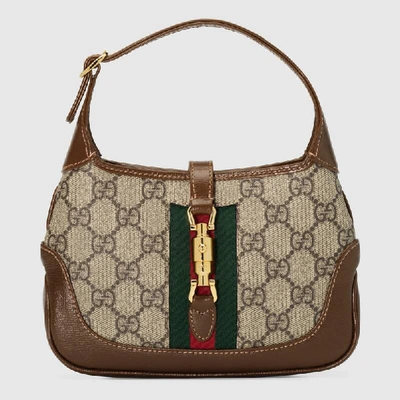Gucci Jackie 1961 Small Webbing-trimmed Coated-canvas And Leather Shoulder Bag In Brown