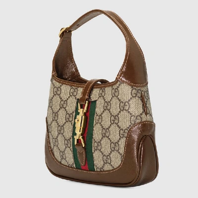 Gucci Jackie 1961 Small Webbing-trimmed Coated-canvas And Leather Shoulder Bag In Brown