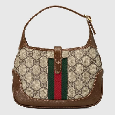 Gucci Jackie 1961 Small Webbing-trimmed Coated-canvas And Leather Shoulder Bag In Brown