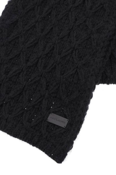 Shop Saint Laurent Losange Relief Knit Scarf In Black