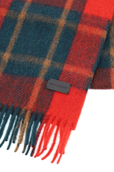 Shop Saint Laurent Carreaux Shetland Wool Scarf In Red,green,brown