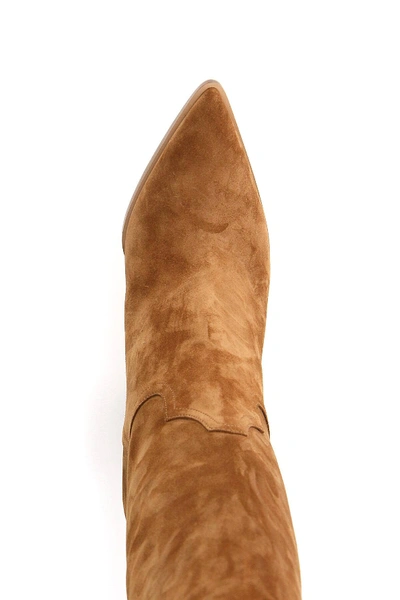 Shop Casadei Kentucky 100 Suede Boots In Beige,brown
