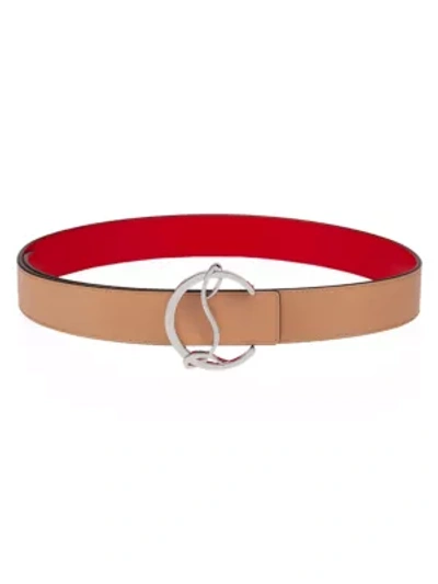 Shop Christian Louboutin Reversible Cl Logo Leather Belt In Nude Silver