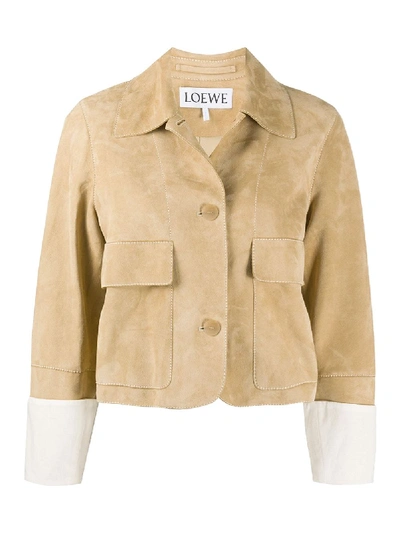 Shop Loewe Beige Suede Buttoned Jacket