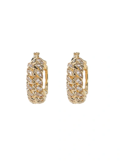 Shop Fendi Gold-tone Crystal Logo Hoop Earrings
