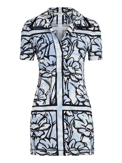 Shop Fendi X Joshua Vides Sky Flowers Print Mini Dress In Blue