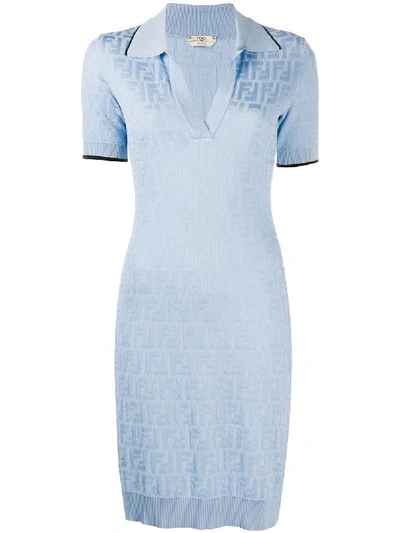 Shop Fendi Light Blue Logo Print Dress