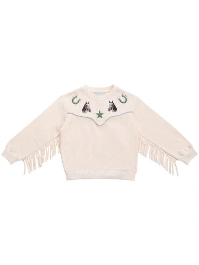 Shop Stella Mccartney Kid's Fringed Horse Sweatshirt In White