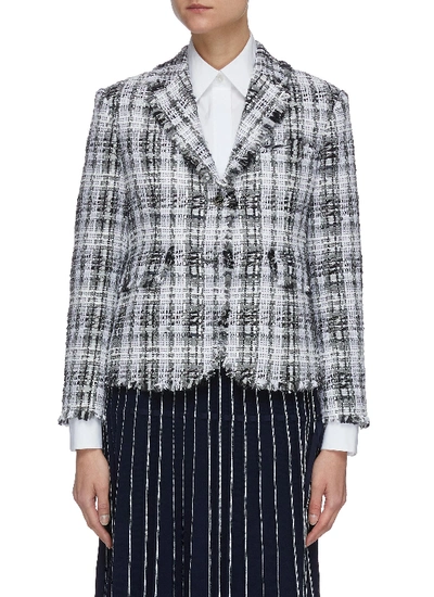 Shop Thom Browne Unconstructed Oversized Fray Tweed Jacket In Grey