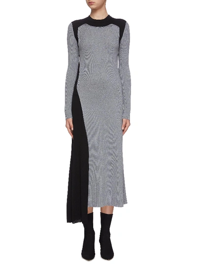 Shop Alexander Mcqueen Asymmetric Colourblock Draped Insert Knit Dress In Grey