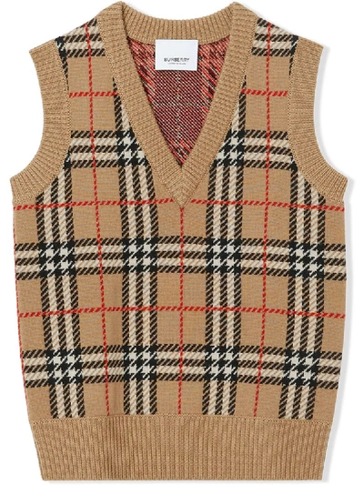 Shop Burberry Check Jacquard Vest In Neutrals