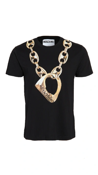Shop Moschino Large Ring Necklace T-shirt In Black