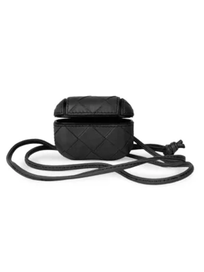 Shop Bottega Veneta Intrecciato Leather Airpod Bag In Black