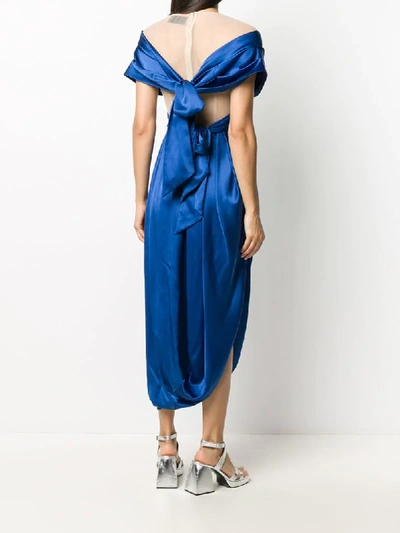 Shop Simone Rocha Asymmetrical Off-shoulder Silk Dress In Blue