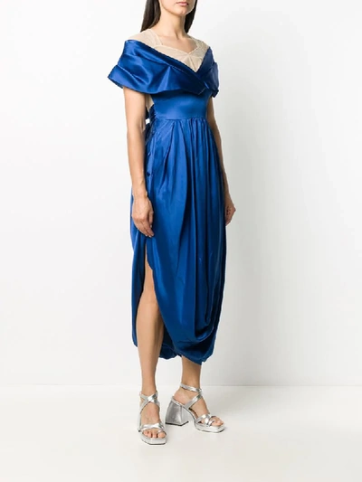 Shop Simone Rocha Asymmetrical Off-shoulder Silk Dress In Blue