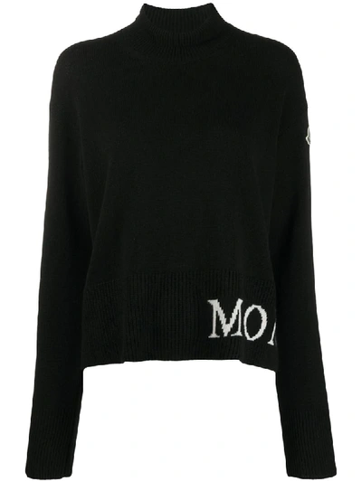 Shop Moncler Intarsia-knit Logo Jumper In Black