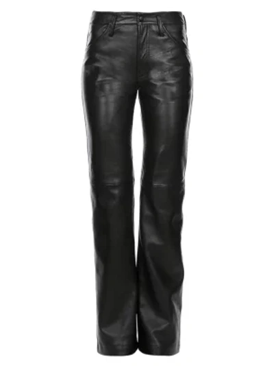 Shop Alberta Ferretti Leather Straight-leg Pants In Black