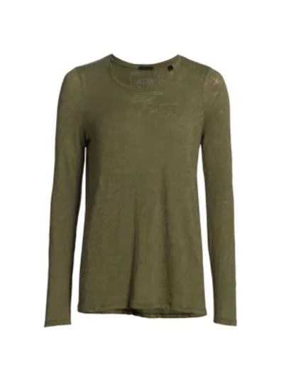 Shop Atm Anthony Thomas Melillo Women's Destroyed Wash Long-sleeve Slub Jersey Tee In Army
