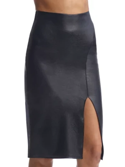 Shop Commando Faux Leather Side Slit Slip Skirt In Black