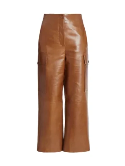 Shop Givenchy Leather Cargo Ankle Pants In Beige Brown