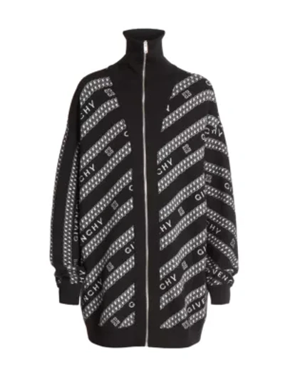 Shop Givenchy Chain Logo Jacquard Wool Cardigan In Black White
