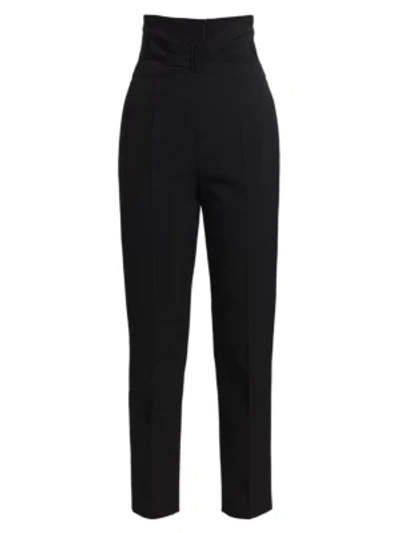 Shop Red Valentino Women's High-waisted Stretch-wool Cropped Pants In Black