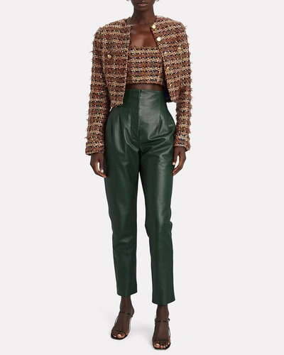 Shop Alberta Ferretti Tapered High-waist Leather Pants In Green