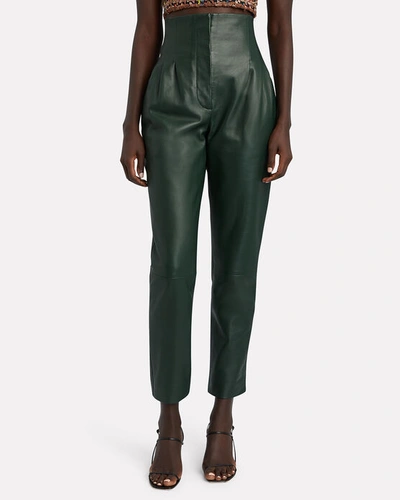 Shop Alberta Ferretti Tapered High-waist Leather Pants In Green