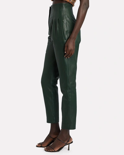 Shop Alberta Ferretti Tapered High-waist Leather Pants In Green