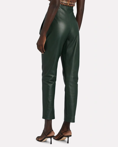 Shop Alberta Ferretti Tapered High-waist Leather Pants In Green