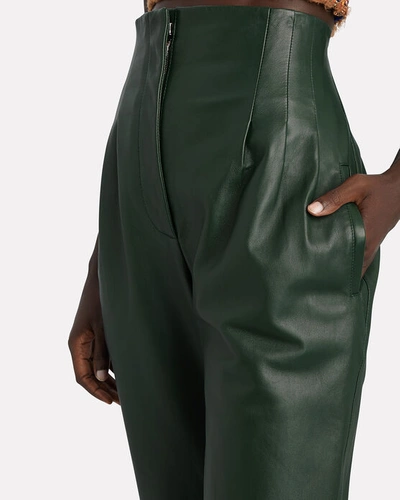 Shop Alberta Ferretti Tapered High-waist Leather Pants In Green