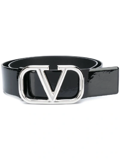 Shop Valentino Vlogo Leather Belt In Black