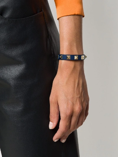 Shop Valentino Rokcstud Leather Bracelet In Blue