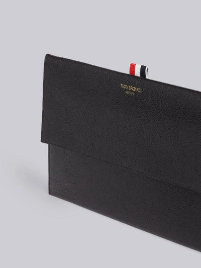 Shop Thom Browne Black Pebbled Calfskin Flap Folio