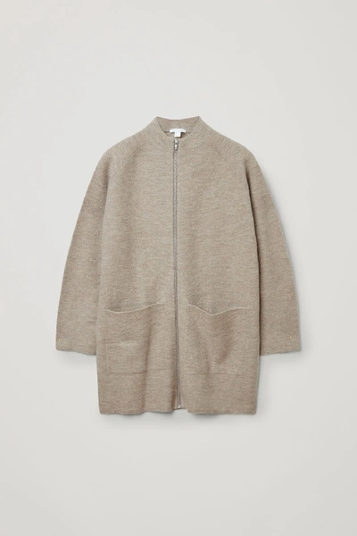 Shop Cos Merino Wool Roll-neck Zip-up Jacket In Beige