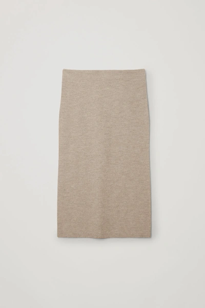 Shop Cos Merino Wool Seamless Midi Skirt In Beige