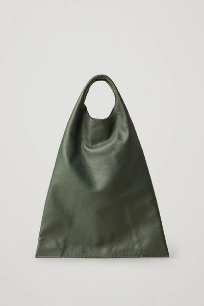 Shop Cos Leather Deconstructed Shopper Bag In Green