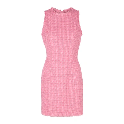 Shop Balmain Pink Bouclé Tweed Mini Dress In Rose